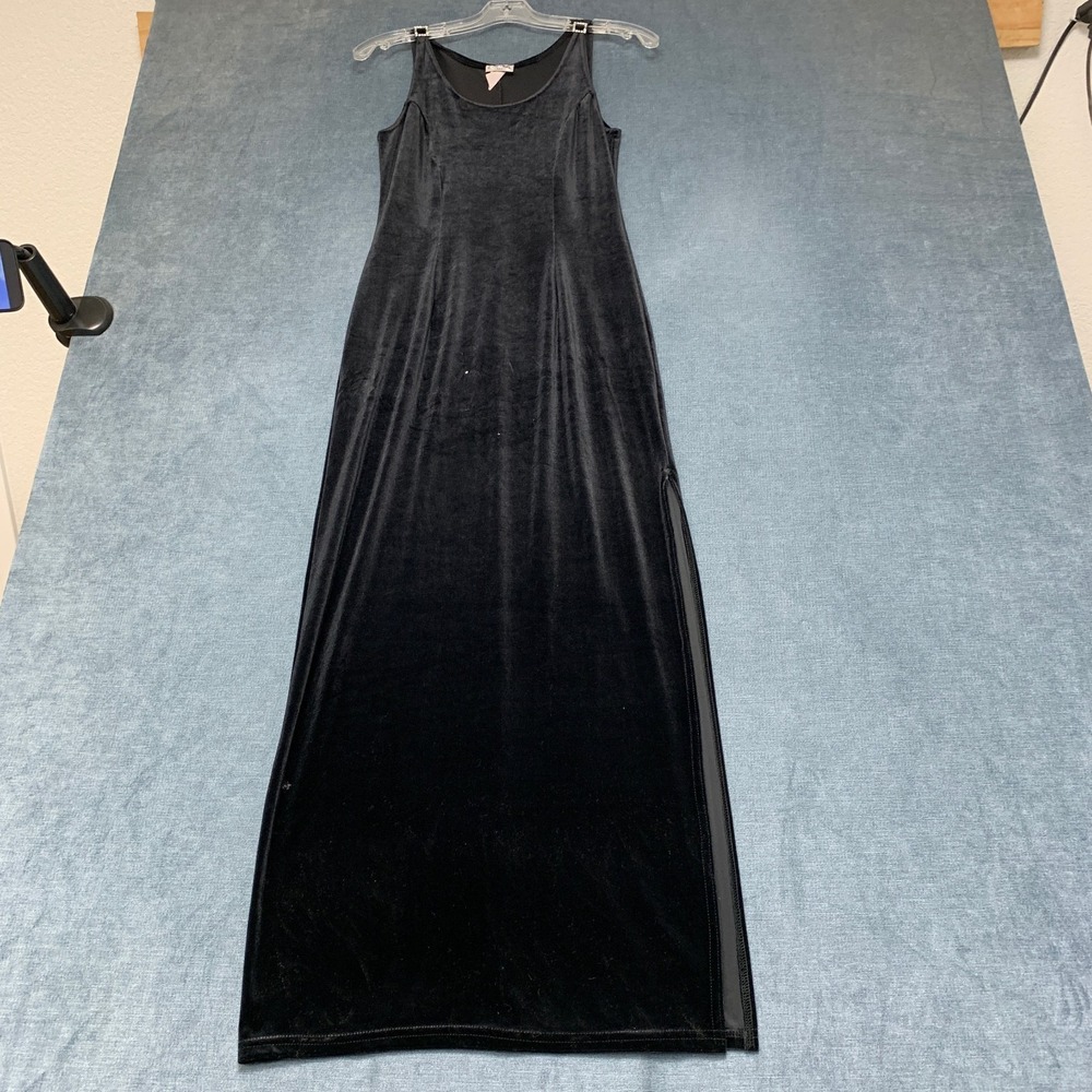 Active USA Maxi Dress Womens Medium Black Velvet Side Slit Scoop Neck Party Wear